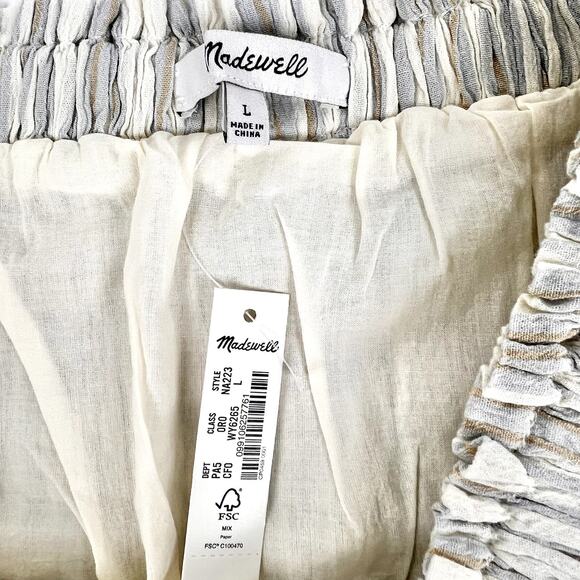 NEW Madewell Smocked Pull-On Stretchy Striped Mini Skirt Large Boho Cottagecore - Picture 3 of 6